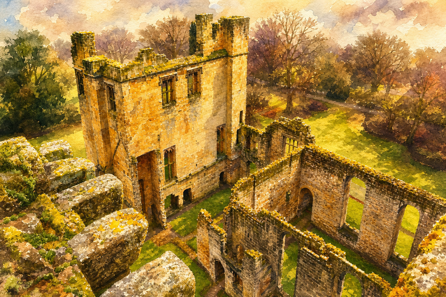 Watercolour illustration of Ashby de la Zouch Castle, Issue 10