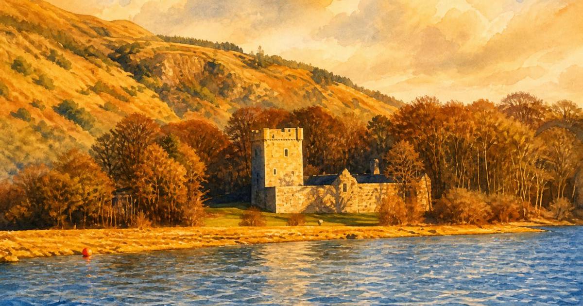 Watercolour illustration of Lochleven Castle, Issue 23
