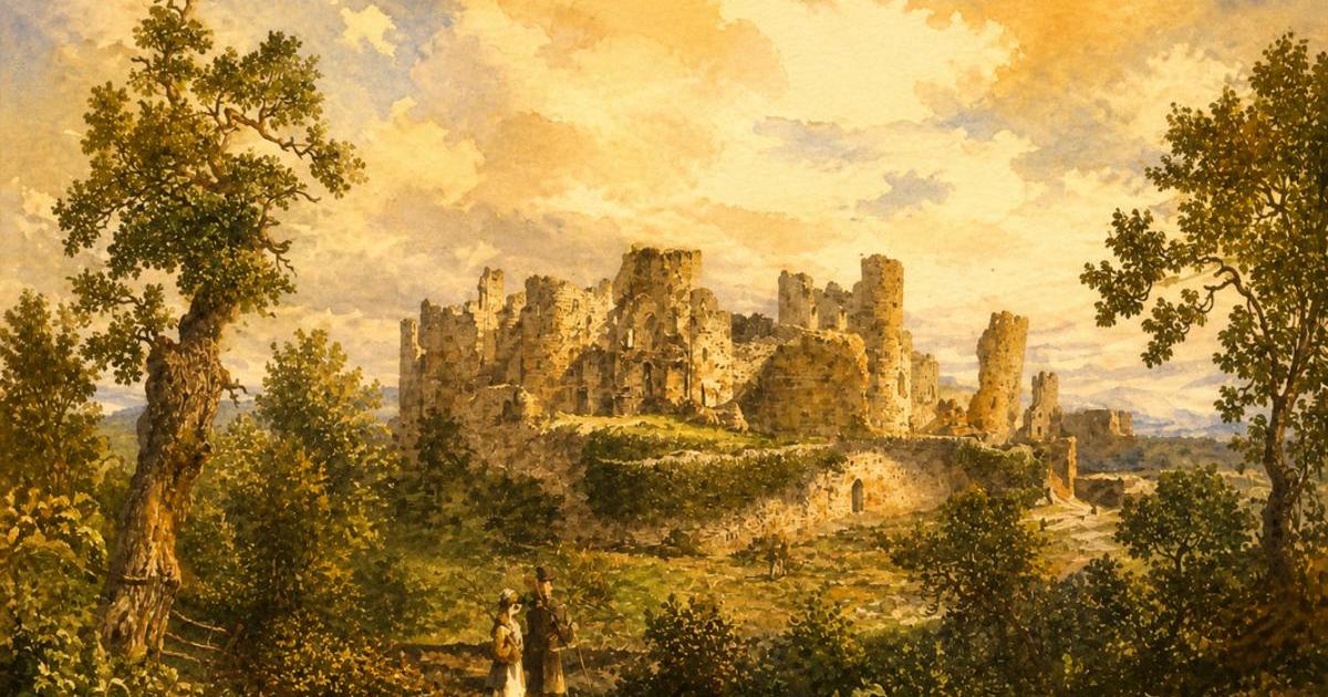 Watercolour illustration of Caerphilly Castle, Issue 15