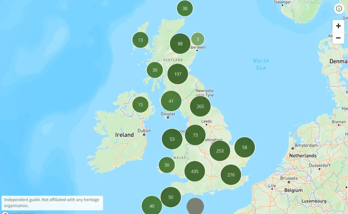 Interactive heritage map showing sites across Britain